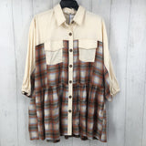 S Mixed media button down 3/4 slv top