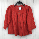 M Plaid button down 3/4 slv top