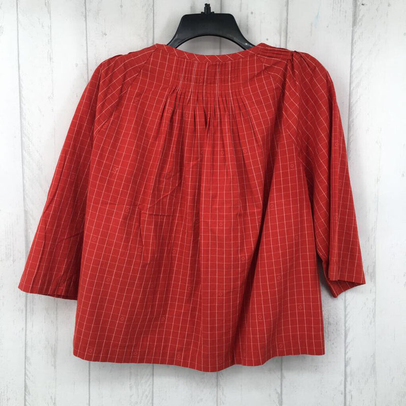 M Plaid button down 3/4 slv top