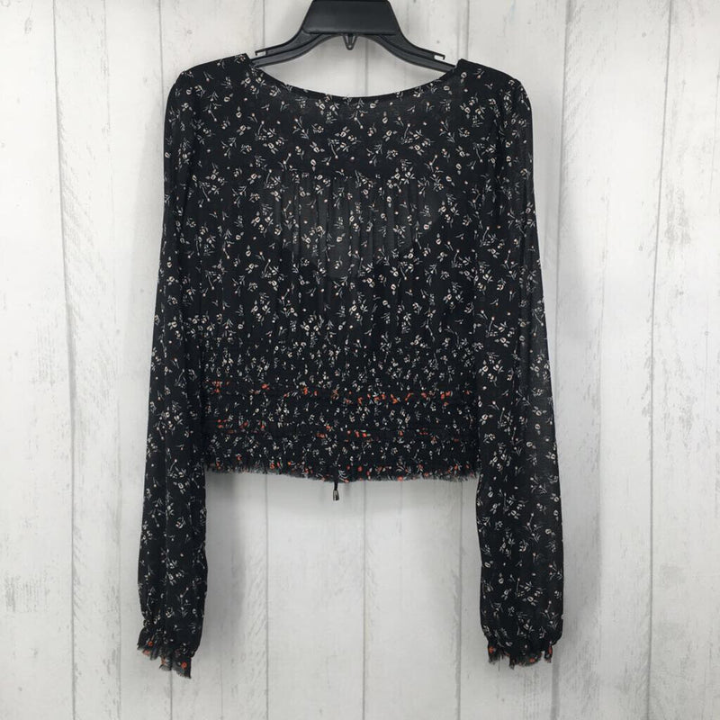 L Flo print smocked l/s top