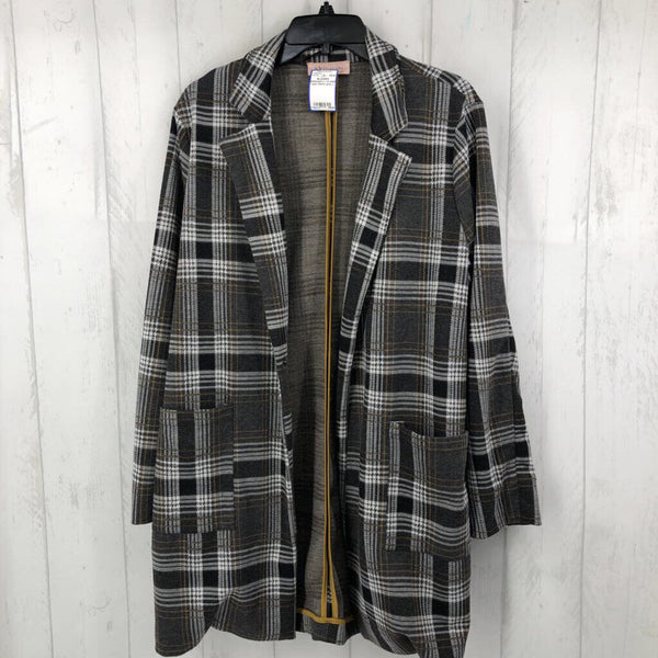 L l/s plaid open blazer