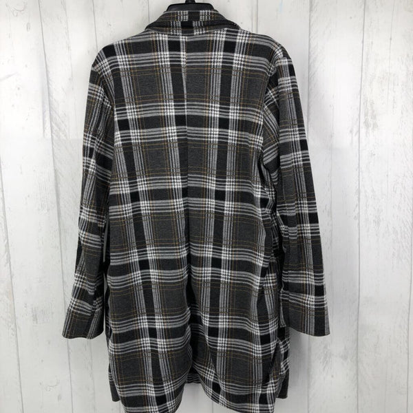 L l/s plaid open blazer