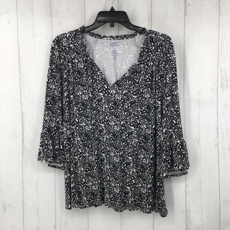 XL Flo print ruffle slv top