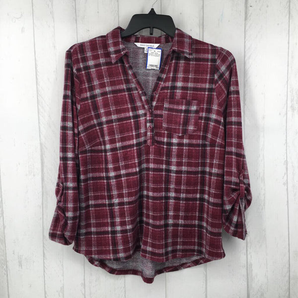 L Plaid tab slv top