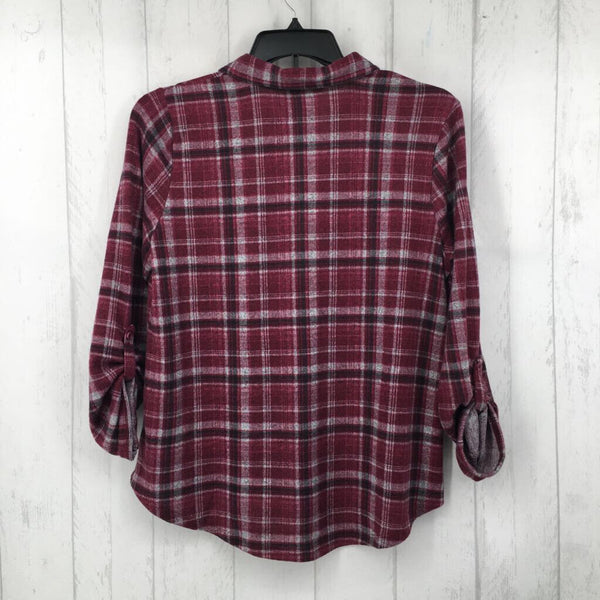 L Plaid tab slv top