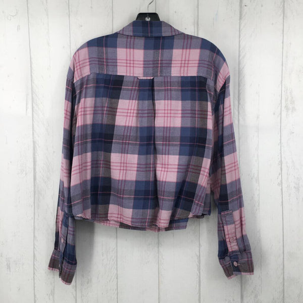 L Plaid crop button down l/s top