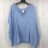 O/S Crochet trim linen poncho