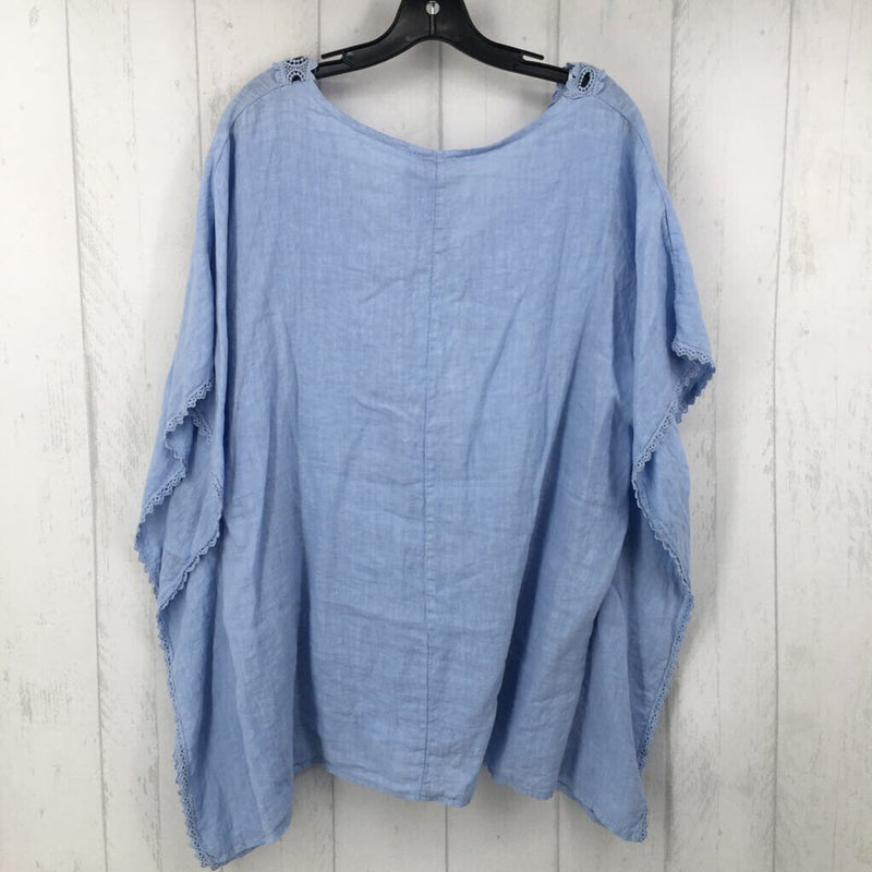 O/S Crochet trim linen poncho