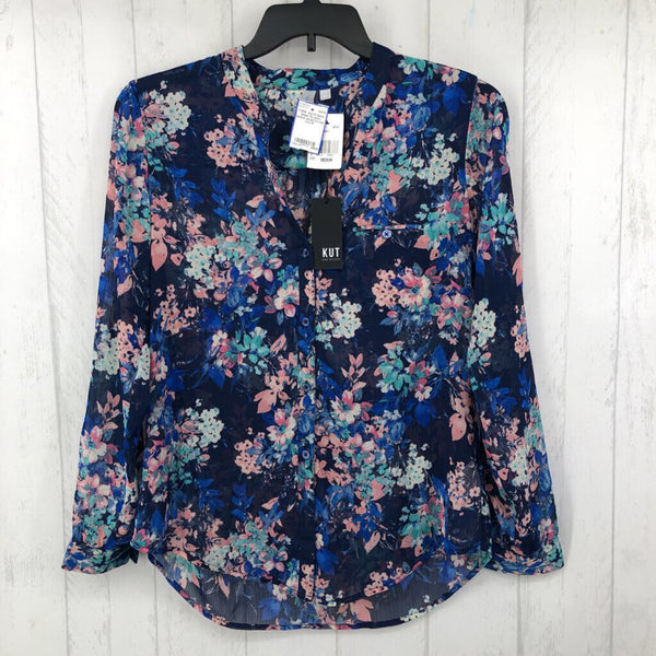 M Semi-sheer flo print button down l/s top