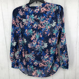 M Semi-sheer flo print button down l/s top