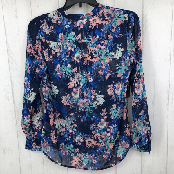 M Semi-sheer flo print button down l/s top