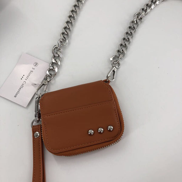 brn/silver wallet chain bag