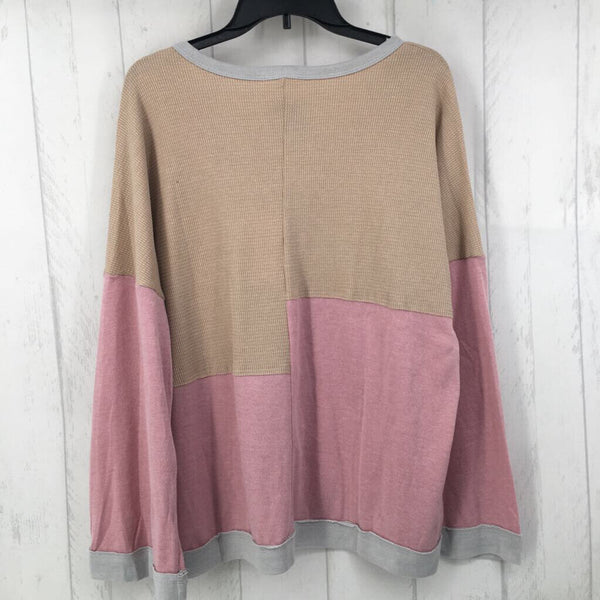 M 3/4 slv mixed media color block top