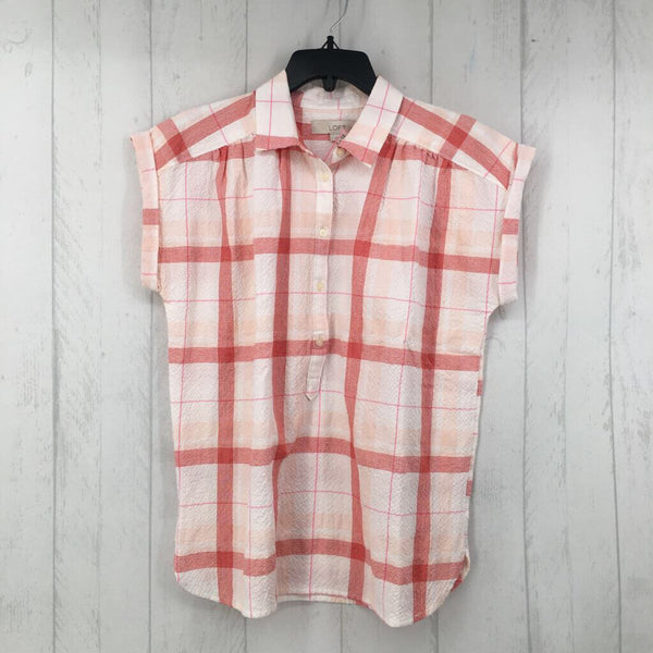 S Plaid cuff slv top