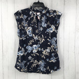 S/P Flo print tie front slvls top