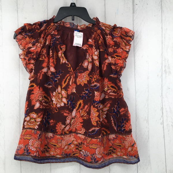 M Flo print ruffled slv top