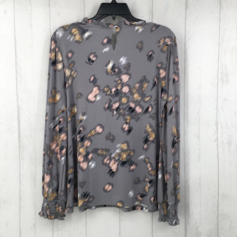 L Printed pleated front l/s top