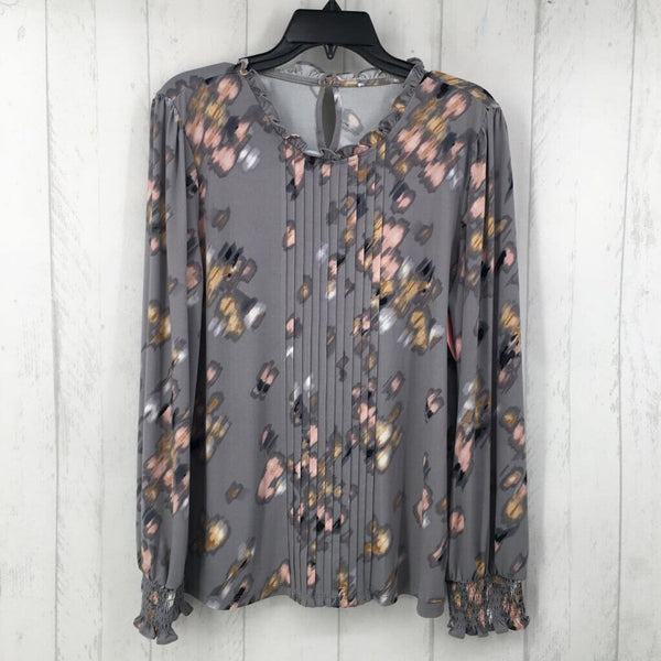 L Printed pleated front l/s top