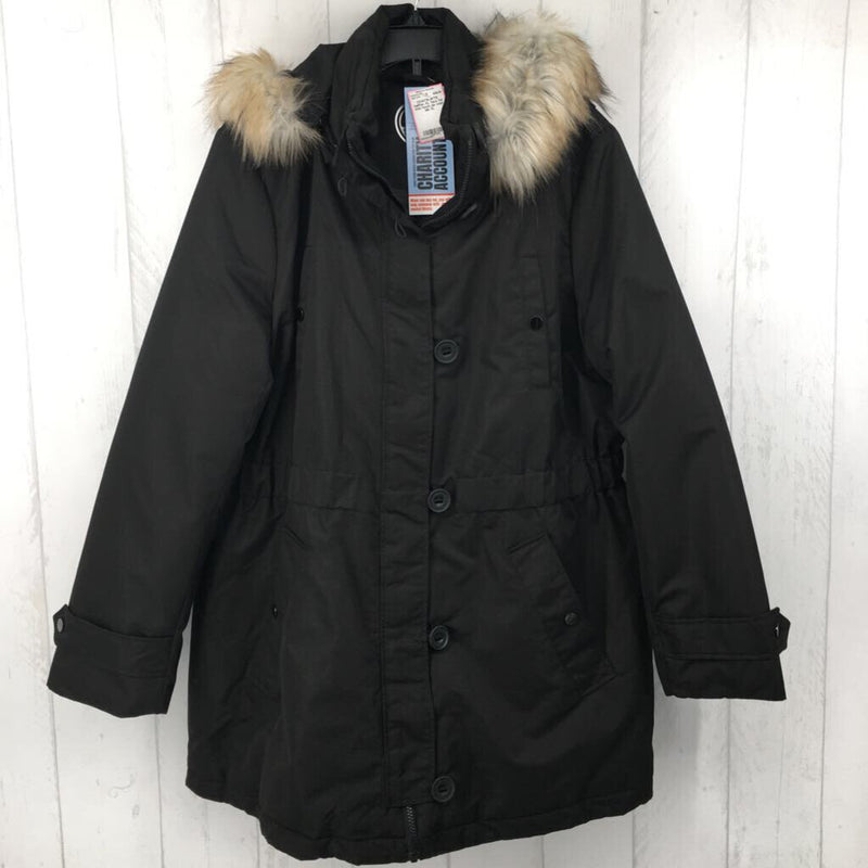 XL faux fur trim hood zip coat