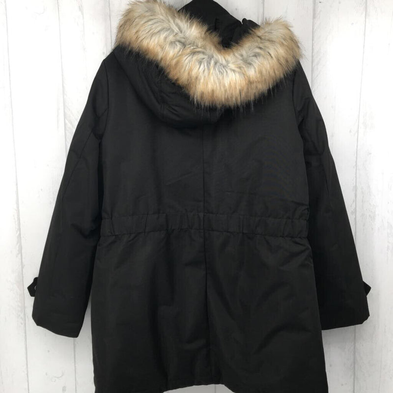 XL faux fur trim hood zip coat