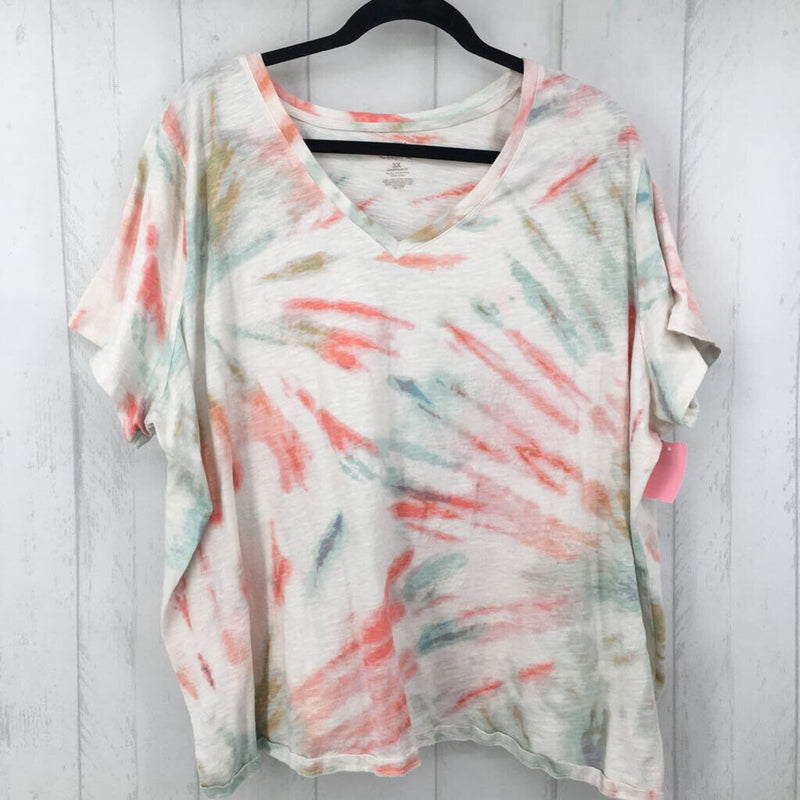 3x s/s tie-dye v-neck top