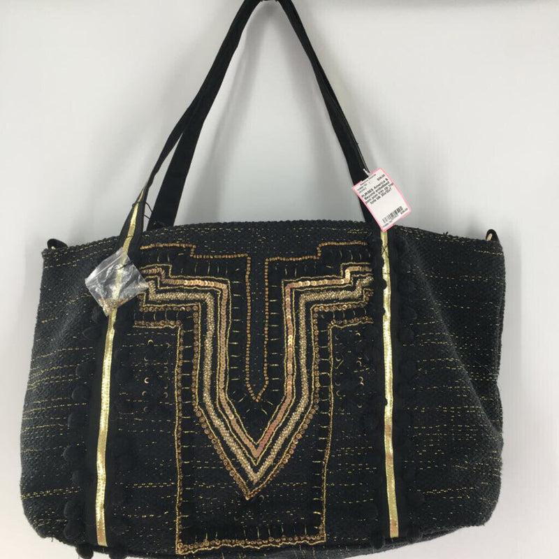 embellised pom pom trim zip top tote