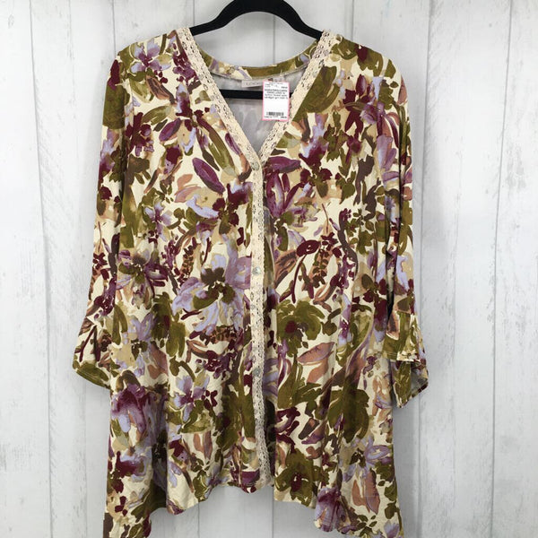 1x button flower print cardigan