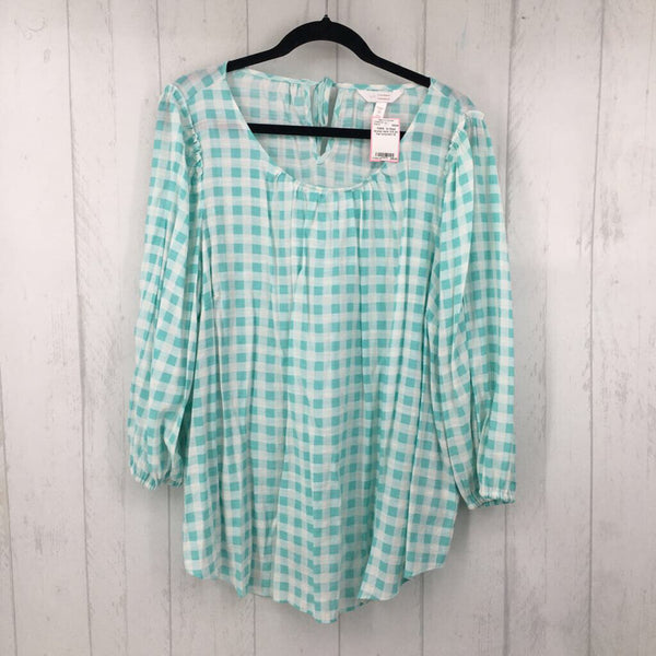 1X Plaid scoop neck 3/4 slv top