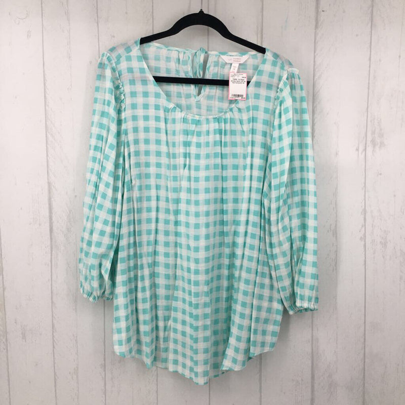 1X Plaid scoop neck 3/4 slv top