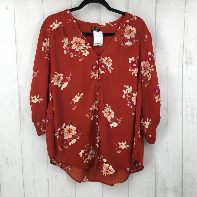 1X Flo print button down 3/4 slv top