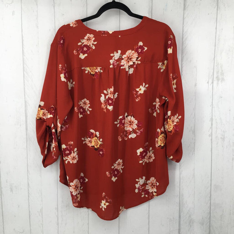 1X Flo print button down 3/4 slv top