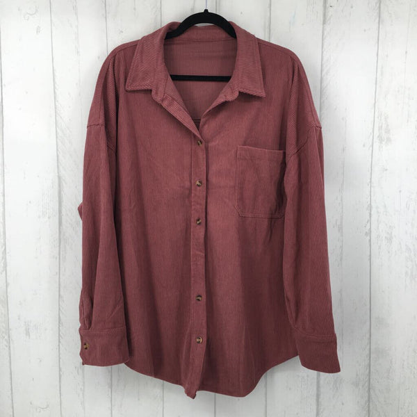 XL Ribbed button down l/s top