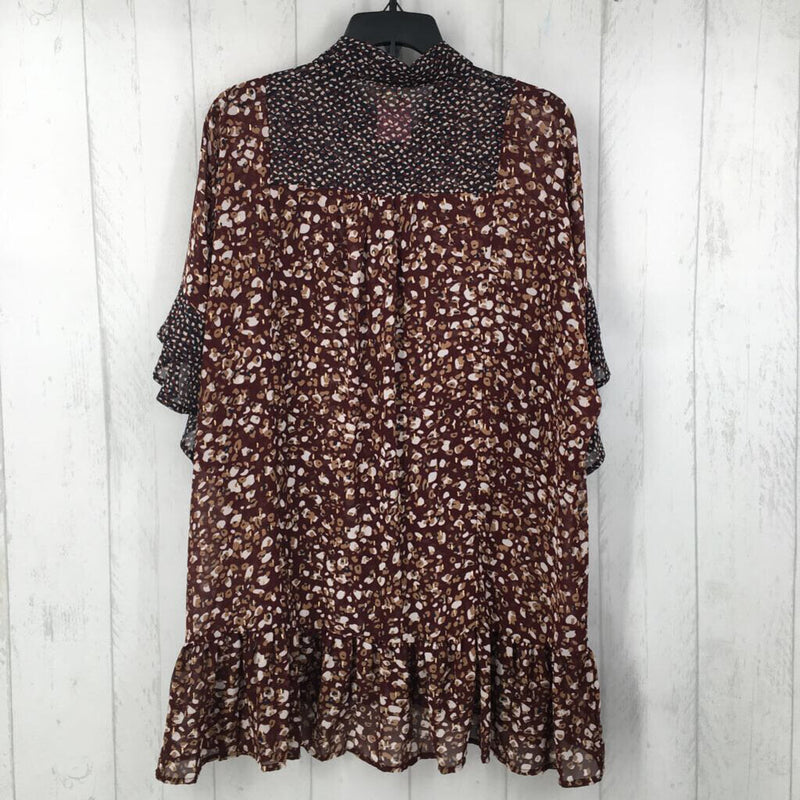 S button print ruffle hem dress