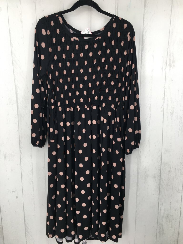 1X Smocked polka dot l/s dress