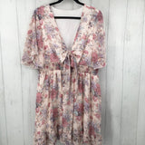 2XL Flo print tie front flutter slv dress