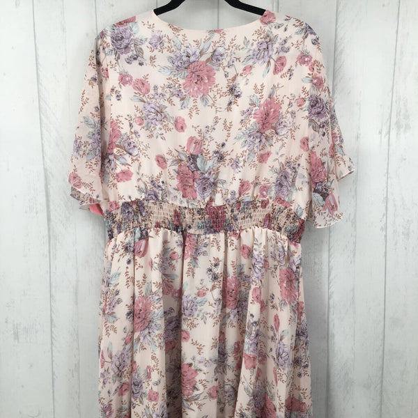 2XL Flo print tie front flutter slv dress