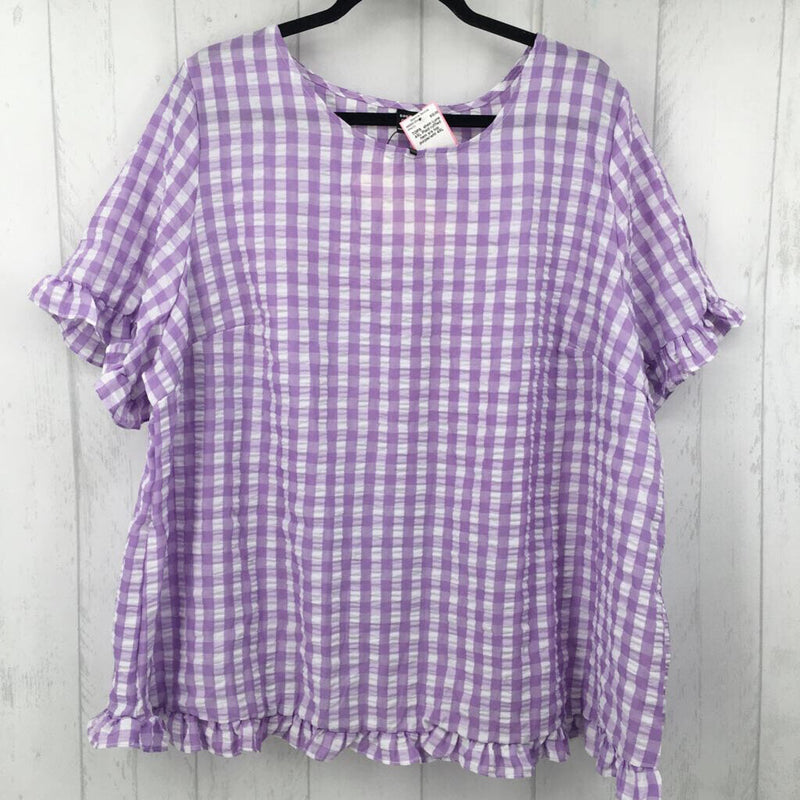 4XL Plaid ruffled hem s/s top