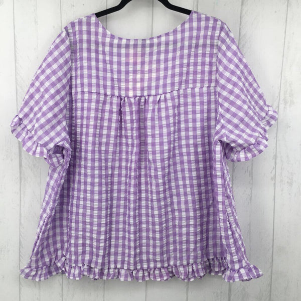 4XL Plaid ruffled hem s/s top