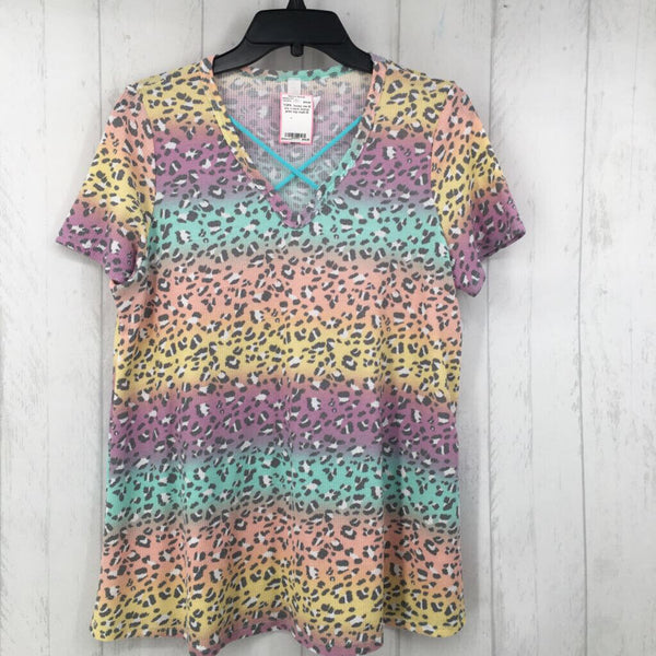 M s/s v-neck animal print top