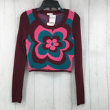 R44 S/M flower crop l/s sweater