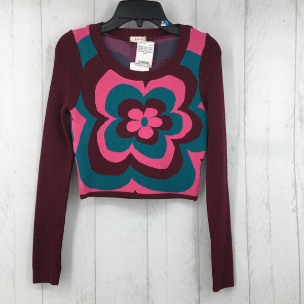 R44 S/M flower crop l/s sweater