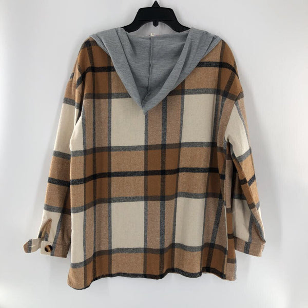 M Plaid hooded shacket