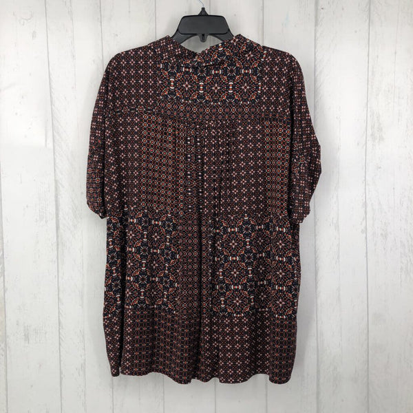 XL Printed button down dolman slv top