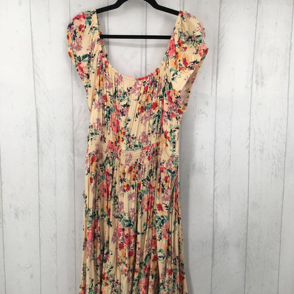 3 s/s floral smocked waist pocket dress