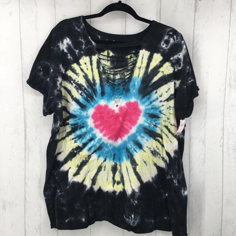 3 s/s heart tie-dye top