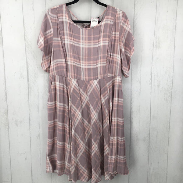 3 s/s plaid pocket dress