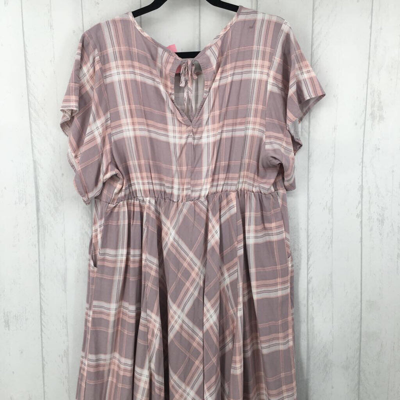 3 s/s plaid pocket dress