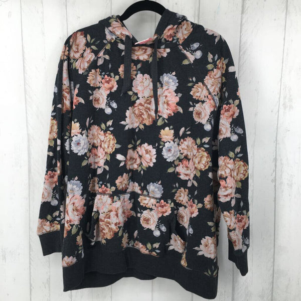 2 l/s flower print pullover w/ hood