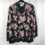 2 l/s flower print pullover w/ hood