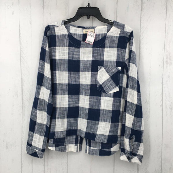 M Plaid button back l/s top